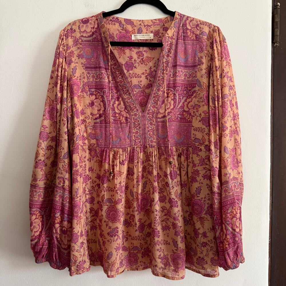 SPELL Folk Song Boho Blouse Pink and Peach Spell & The Gypsy Collective Medium